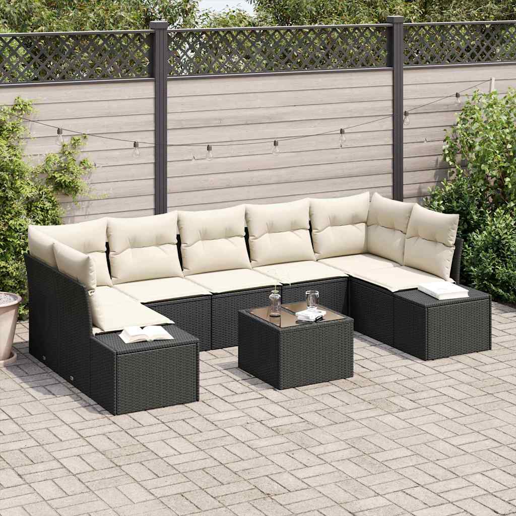 Garten-Sofa-Set 8 pcs Schwarz und Creme 55 x 55 x 37 cm